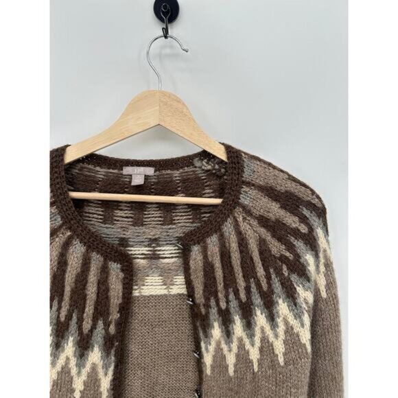 J. Jill Women Cardigan Sweater Wool Blend Alpine Nordic Knit Button Front SM PET - Picture 4 of 9
